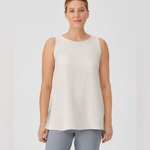 EILEEN FISHER Silk Georgette Crepe Ballet Neck Tank. Medium